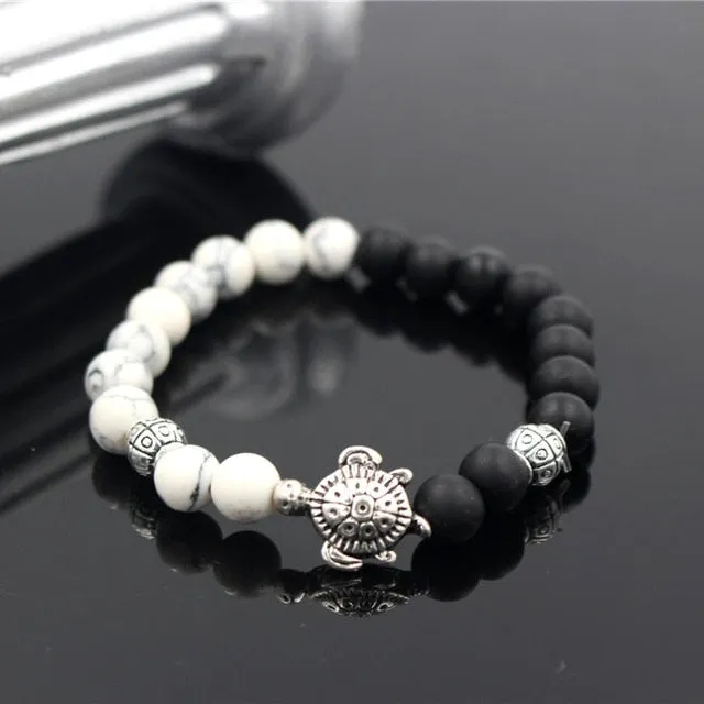Stone Bracelet: sea turtle charm two-coloured