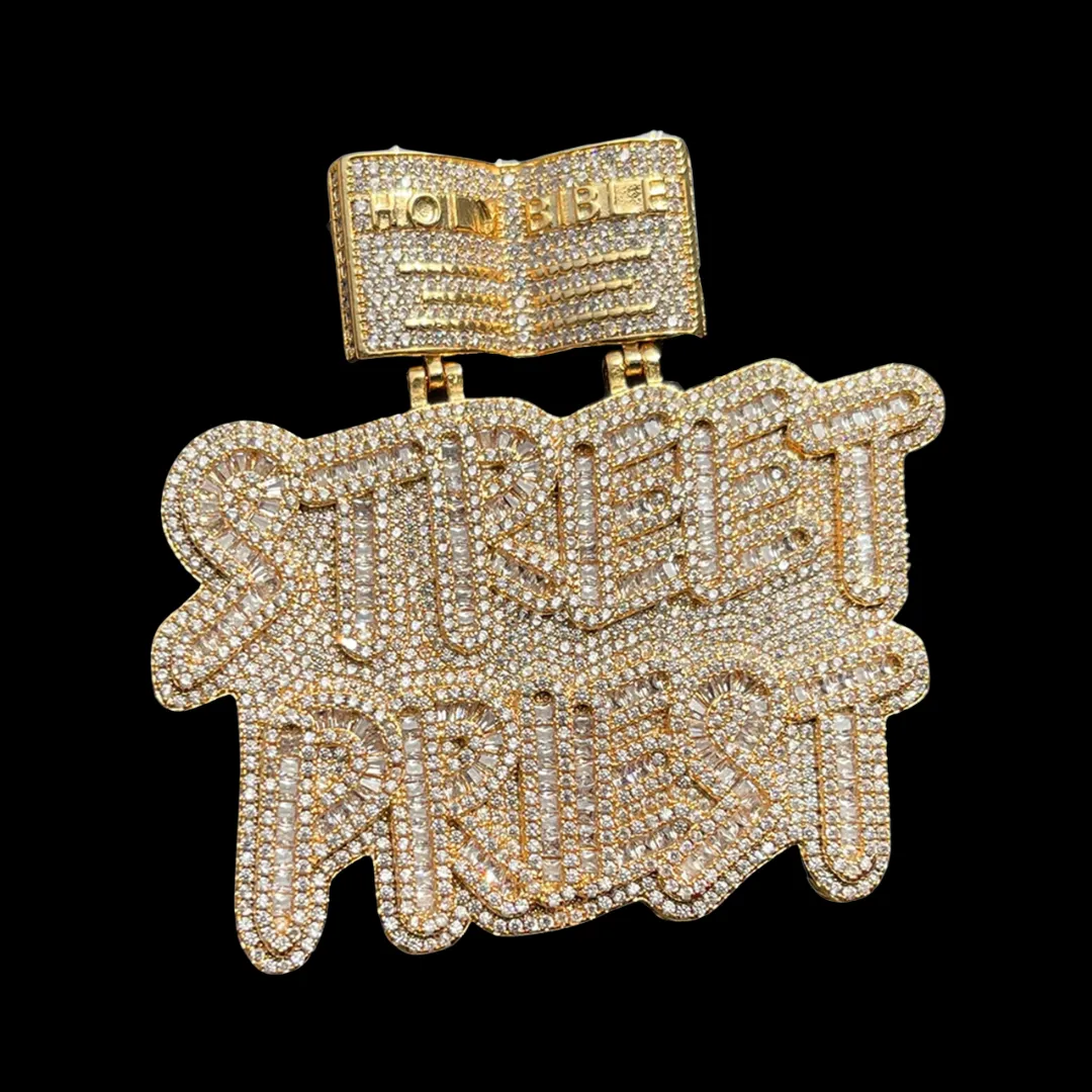 Street Priest Special Bail Iced Out Letter Diamond Pendant Necklace