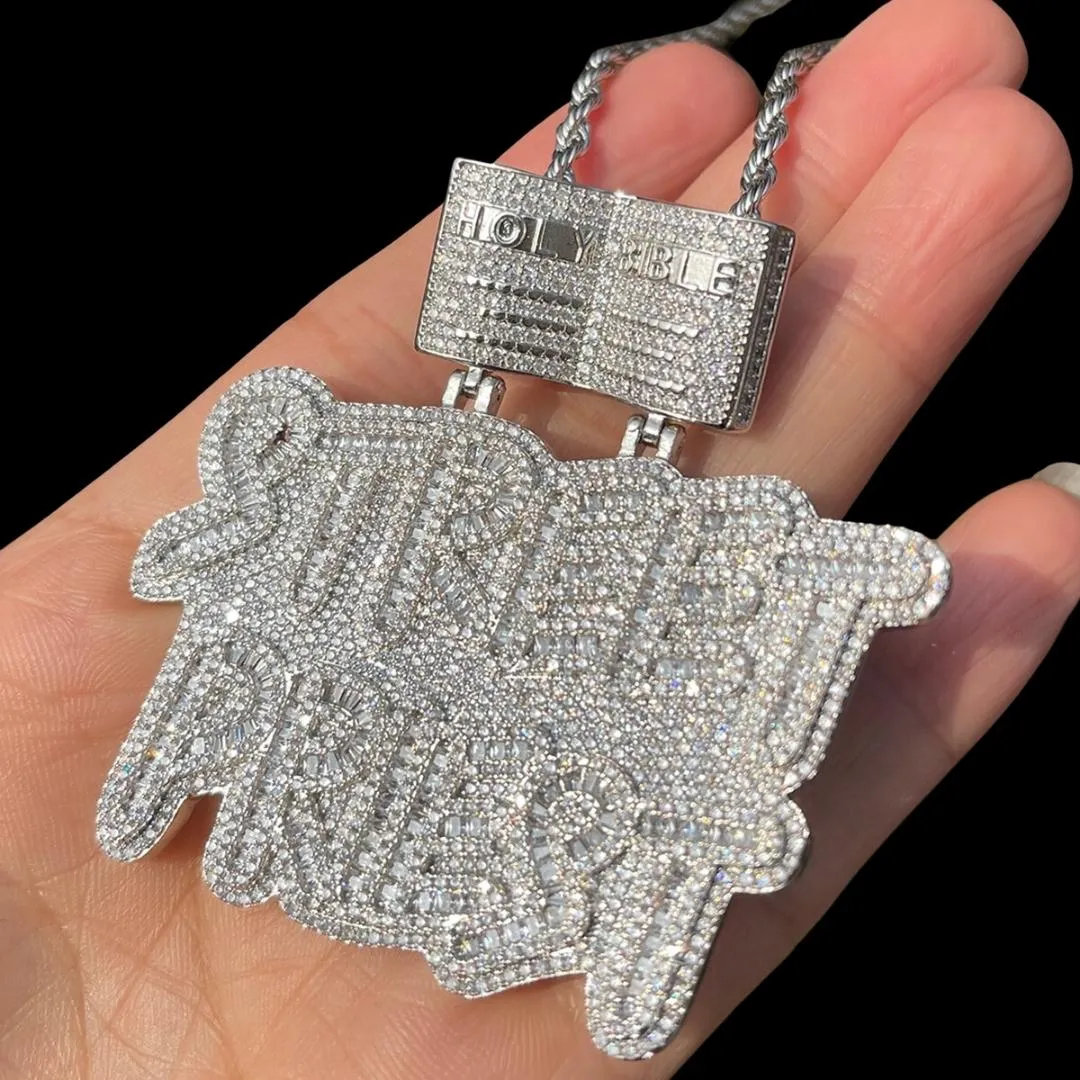 Street Priest Special Bail Iced Out Letter Diamond Pendant Necklace
