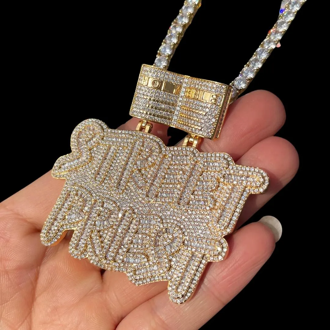 Street Priest Special Bail Iced Out Letter Diamond Pendant Necklace