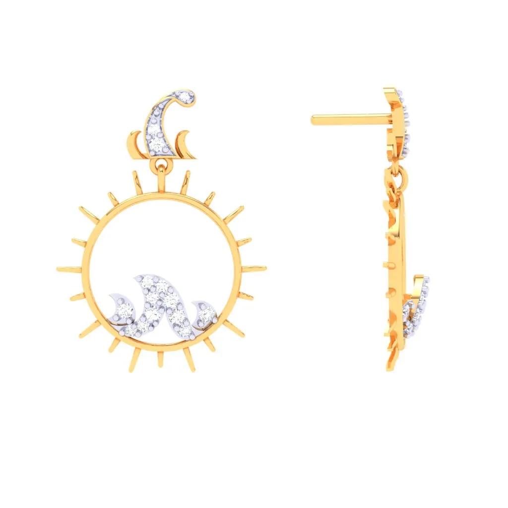 Sunshine-themed Gold Diamond Earrings For Monsoon