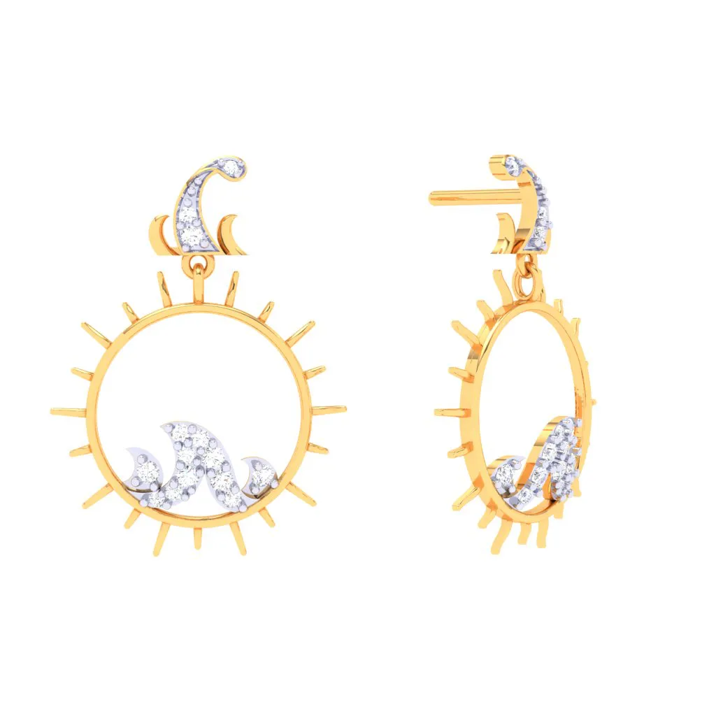 Sunshine-themed Gold Diamond Earrings For Monsoon