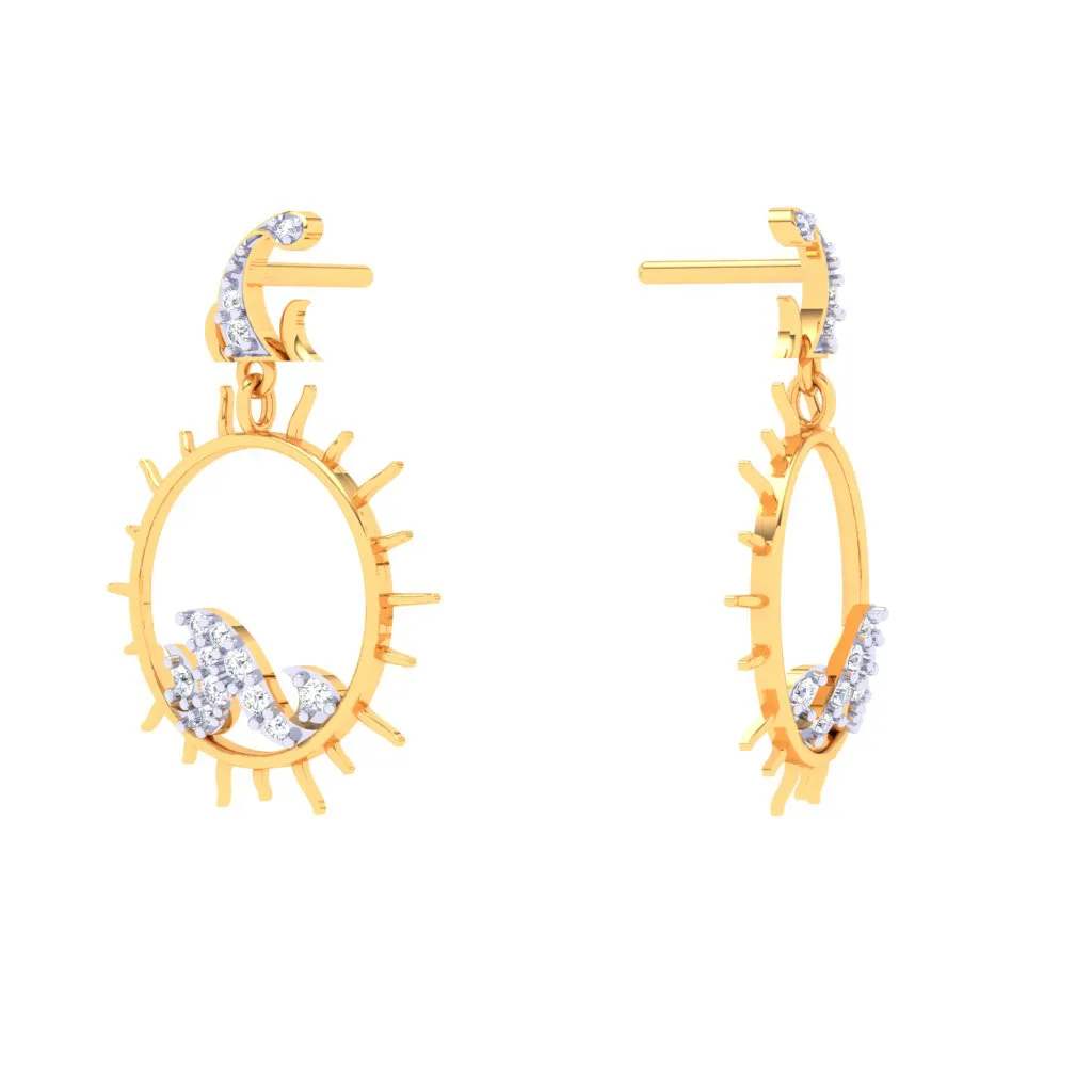 Sunshine-themed Gold Diamond Earrings For Monsoon