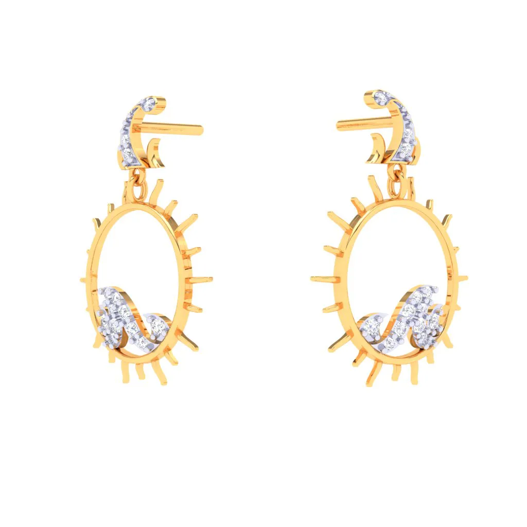 Sunshine-themed Gold Diamond Earrings For Monsoon