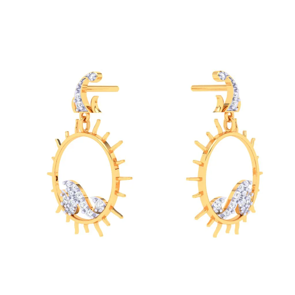 Sunshine-themed Gold Diamond Earrings For Monsoon