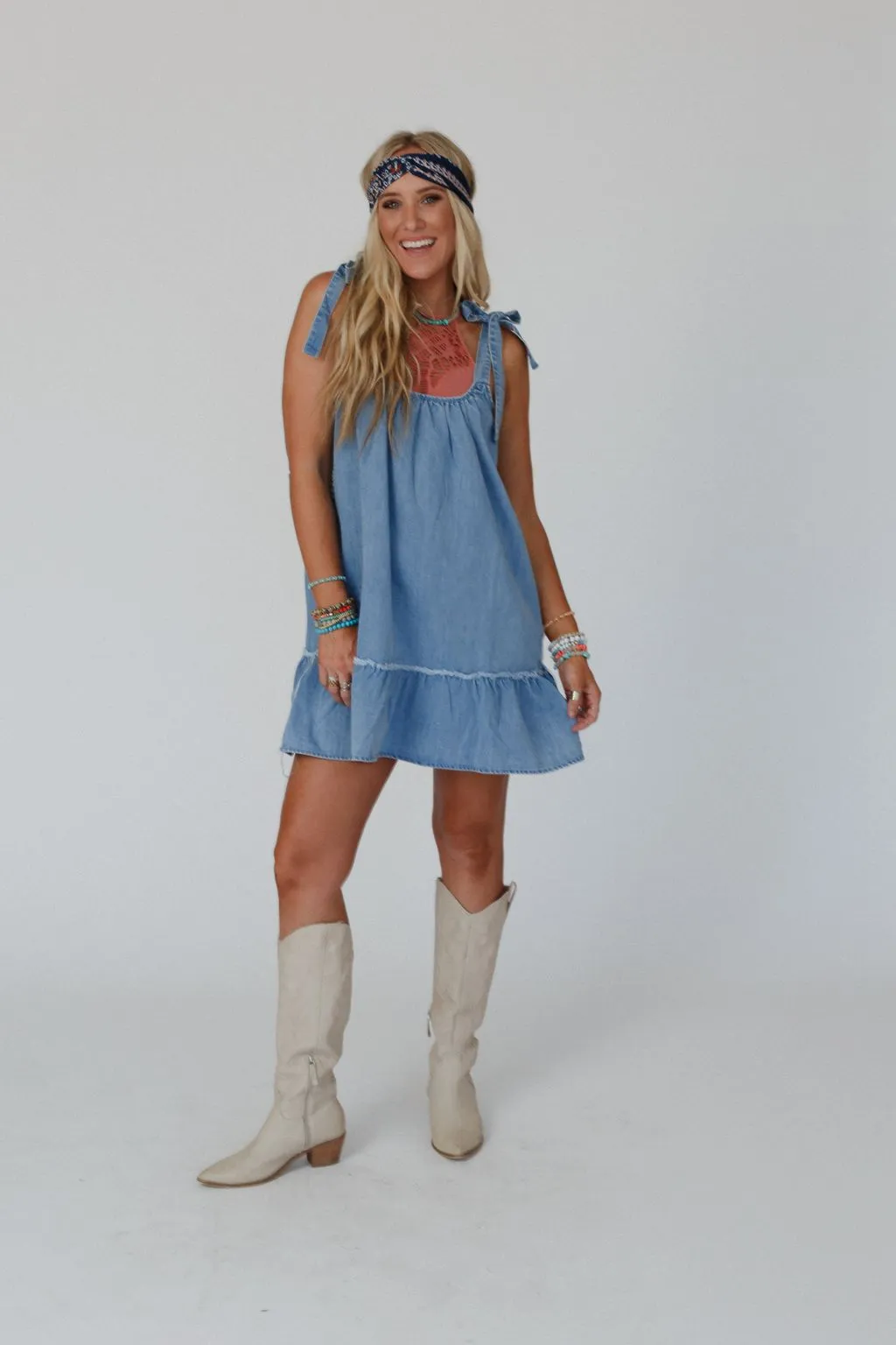 Swing Of Things Denim Dress - Denim
