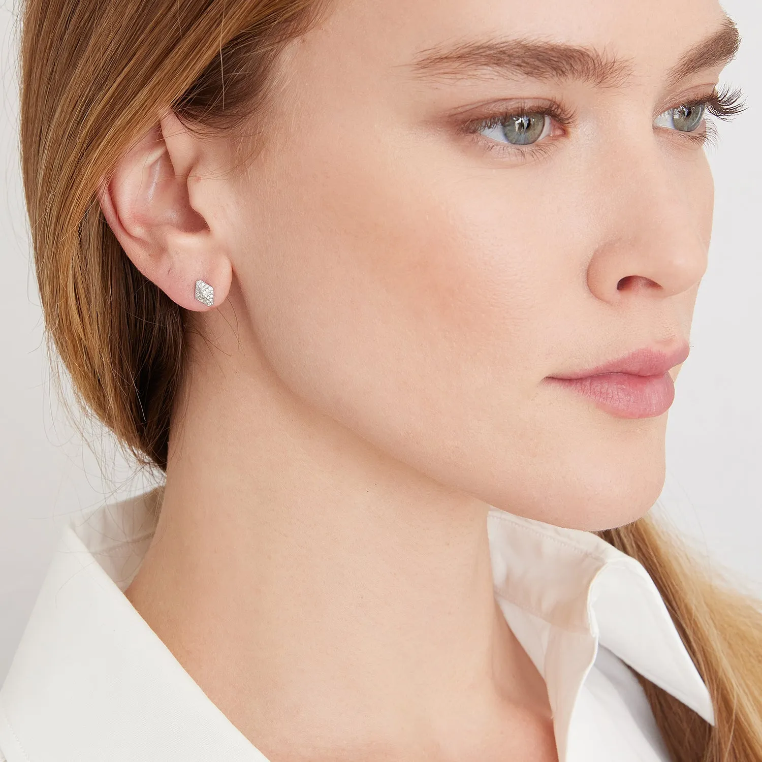 SYDNEY 18K WHITE GOLD AND DIAMOND MINI ORIGAMI STUD EARRINGS