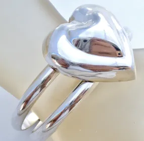 Taxco Sterling Silver Heart Cuff Bracelet Vintage