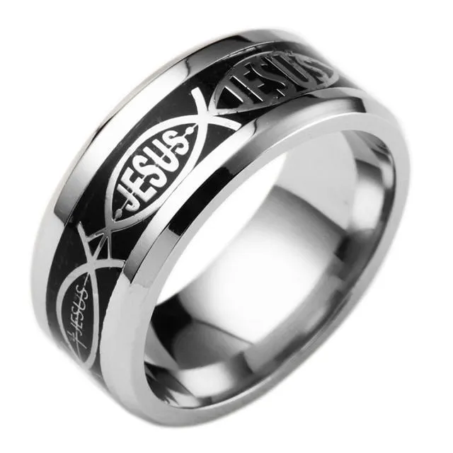 Titanium Steel Black Plated Christian Ring