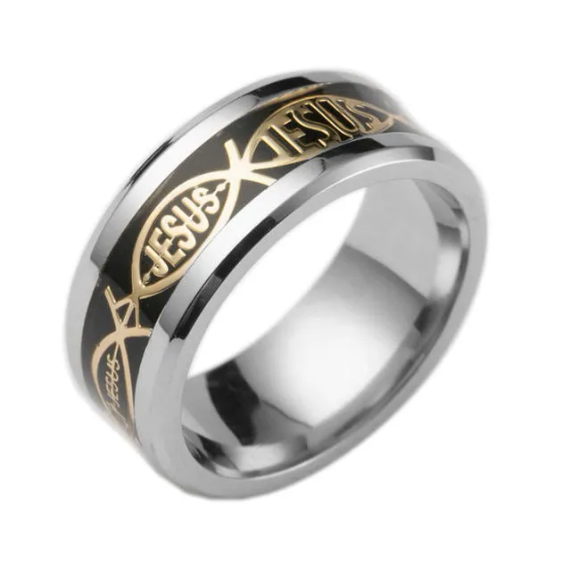 Titanium Steel Black Plated Christian Ring