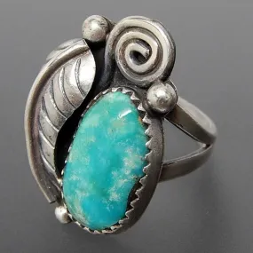 Turquoise Ring With Feather Silver Boho Statement Piece Southwestern Cowgirl Indian Jewelry Available In Sizes 6, 7, 8 Or 9