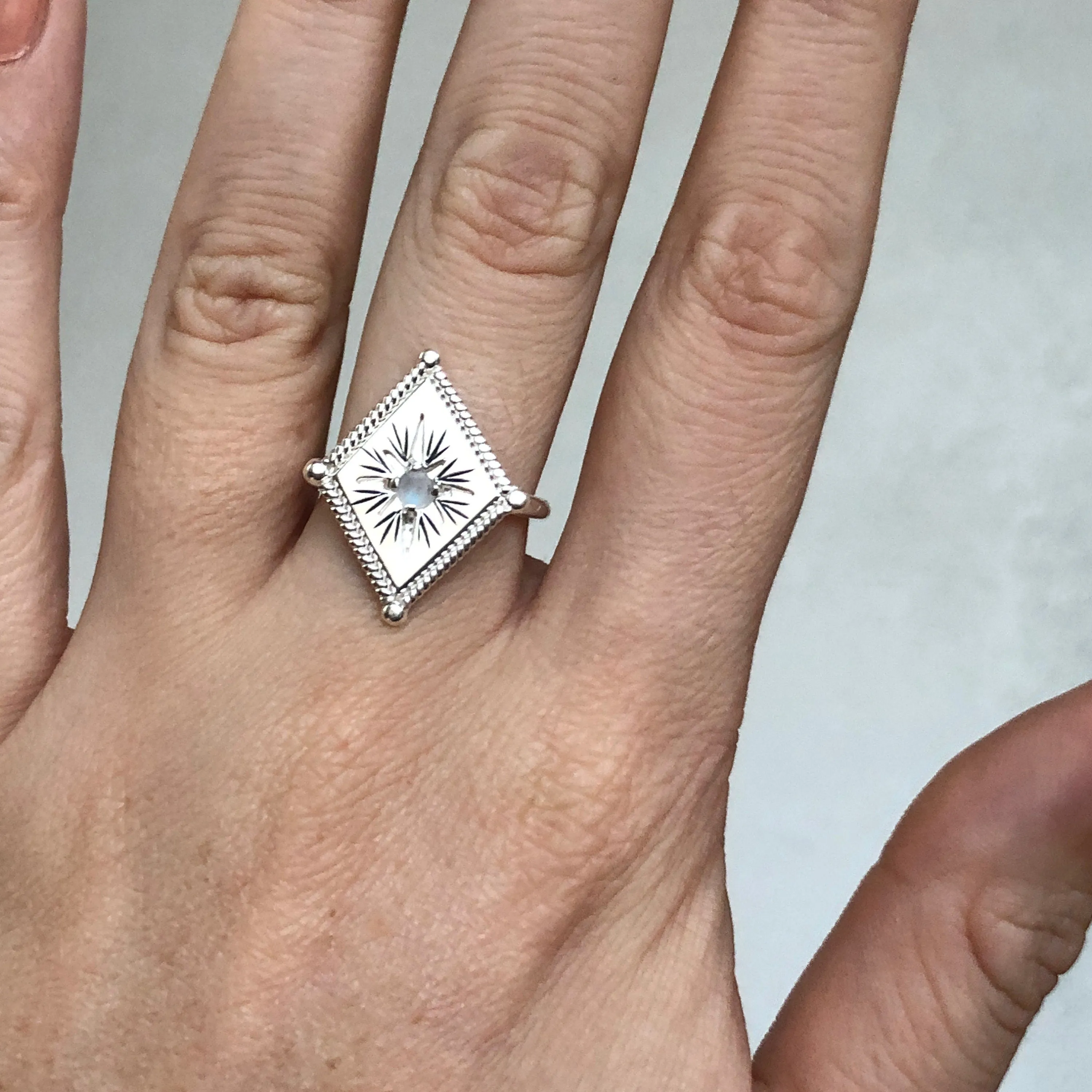 Twinkling Star Sterling Silver Rainbow Moonstone Ring