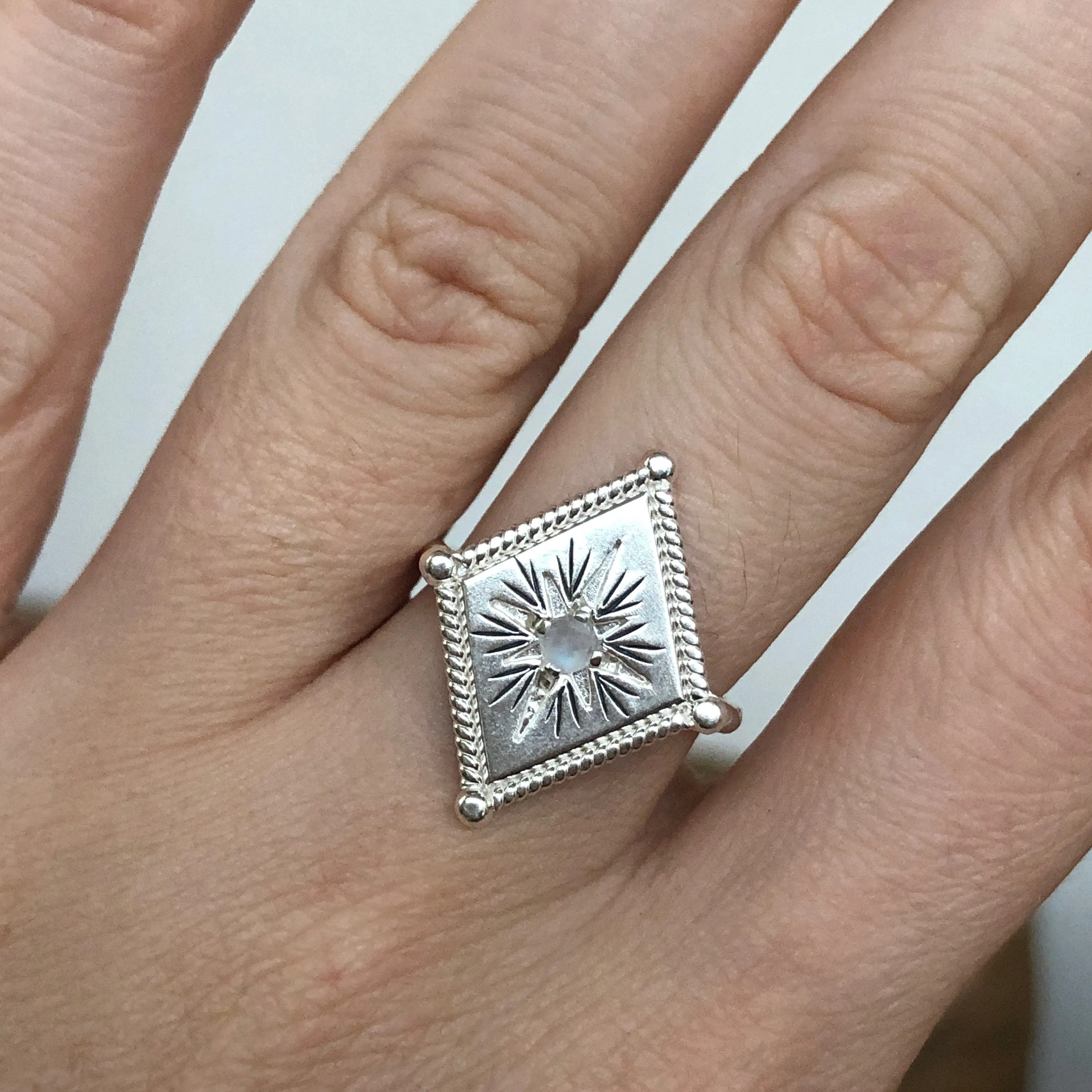 Twinkling Star Sterling Silver Rainbow Moonstone Ring
