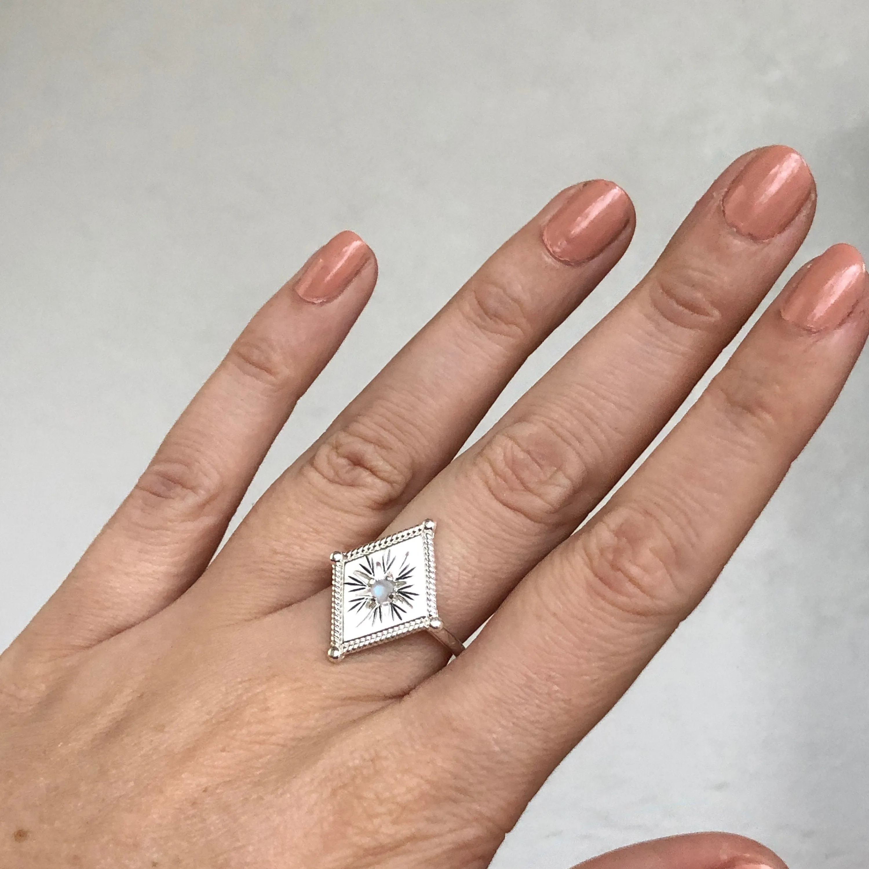 Twinkling Star Sterling Silver Rainbow Moonstone Ring