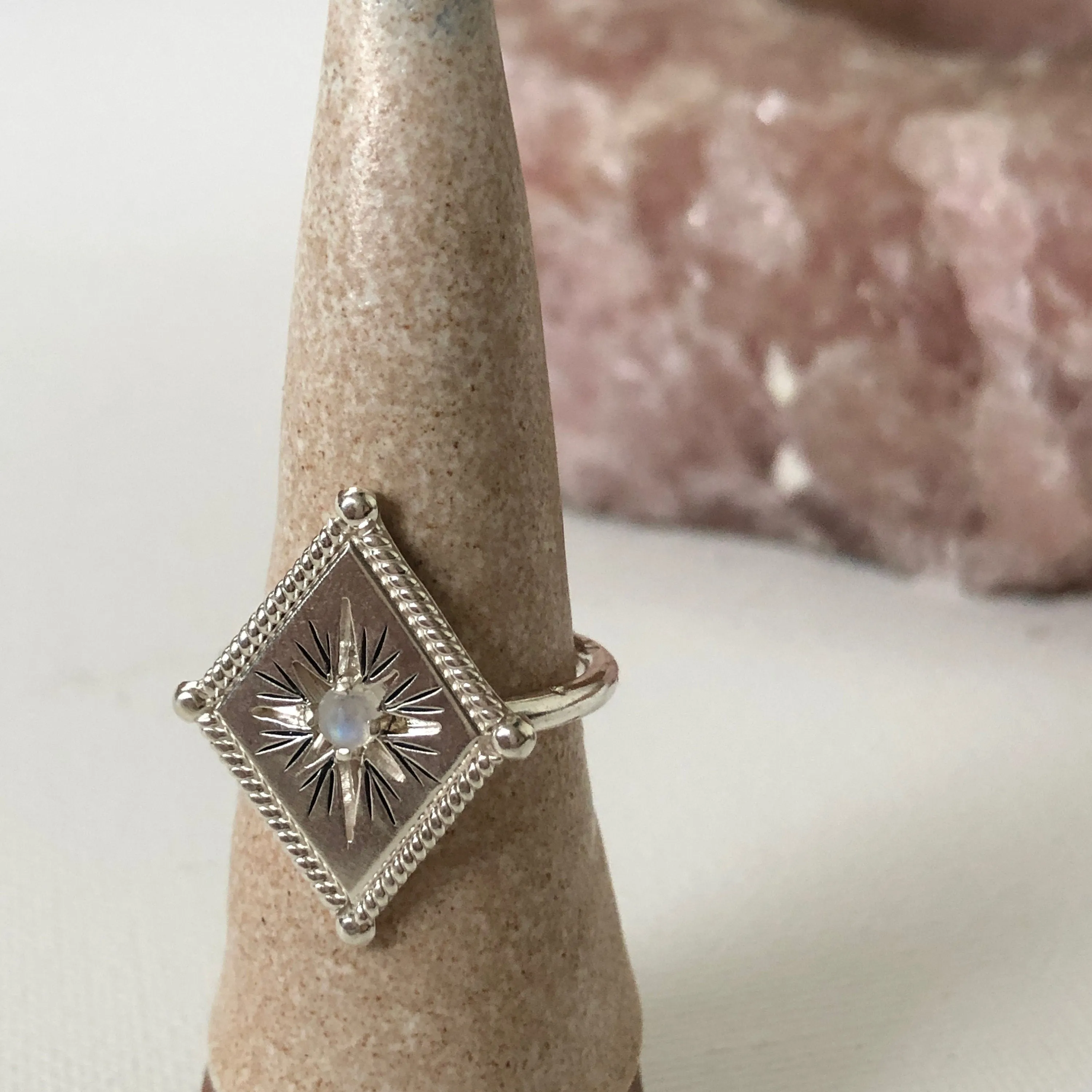Twinkling Star Sterling Silver Rainbow Moonstone Ring