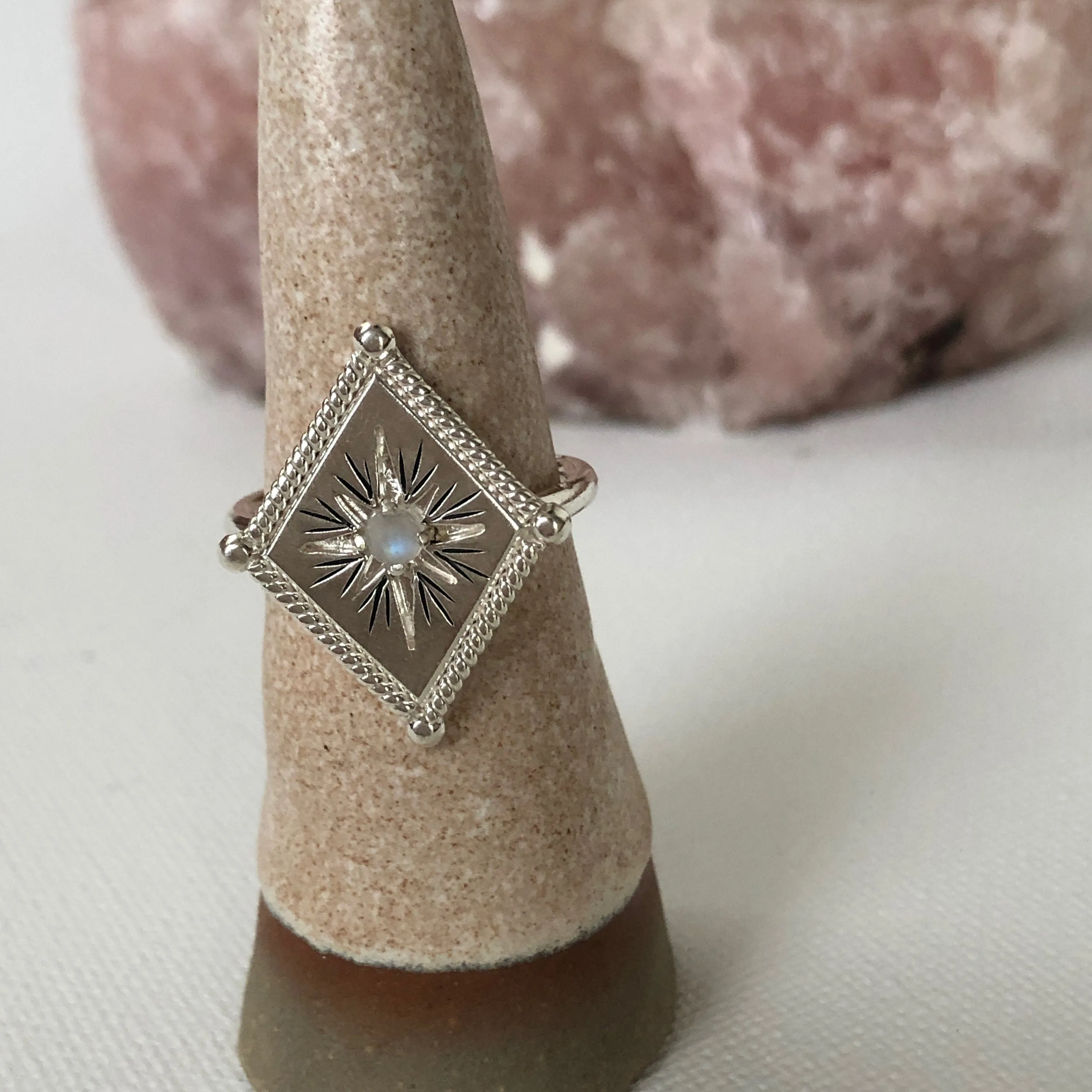 Twinkling Star Sterling Silver Rainbow Moonstone Ring