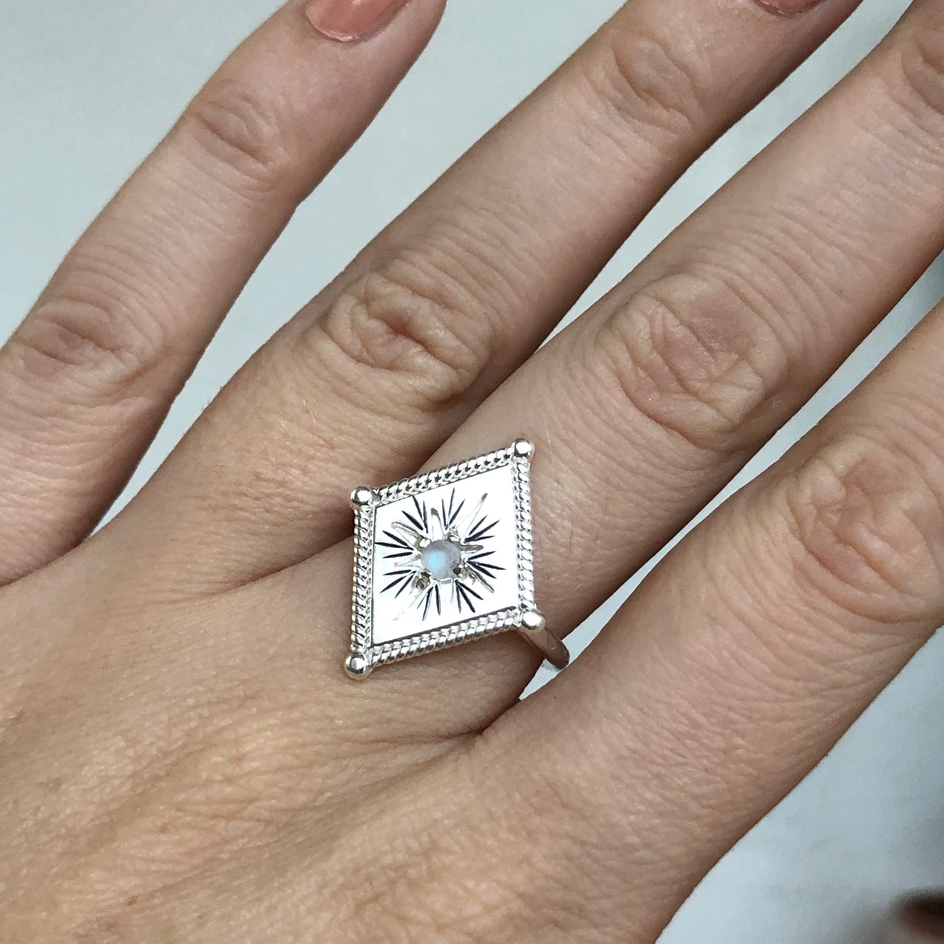 Twinkling Star Sterling Silver Rainbow Moonstone Ring