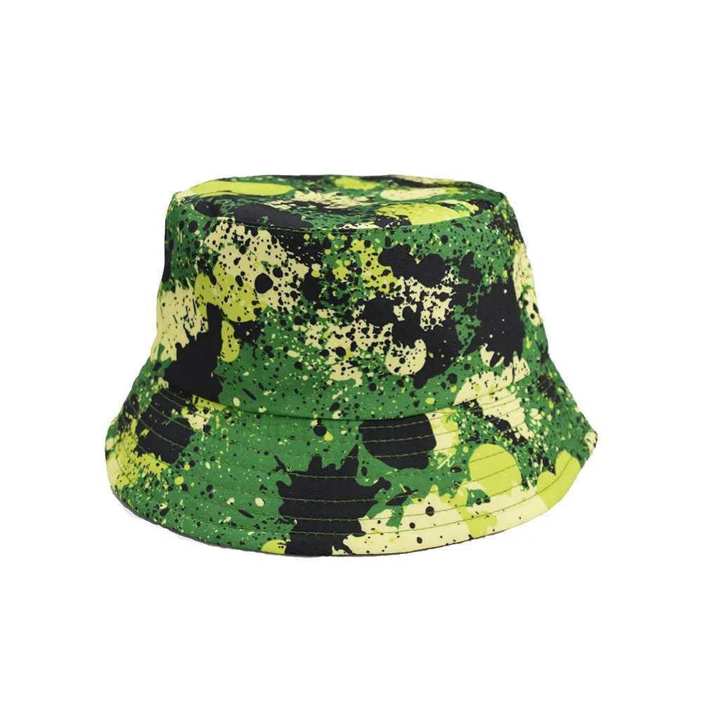 Unisex Reservible Graffiti Print Boonie Bucket Hat Cap Brim Outdoor Sun Safari Camping Fishing