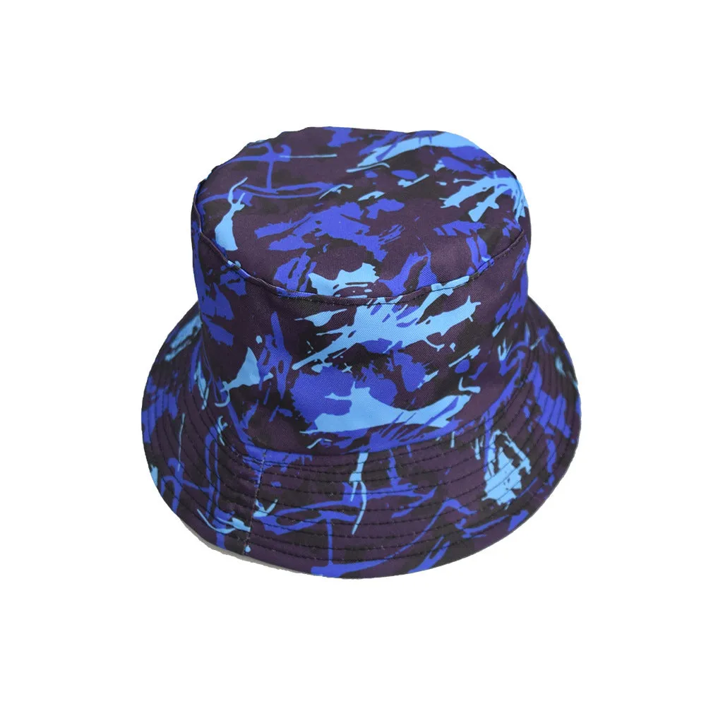 Unisex Reservible Graffiti Print Boonie Bucket Hat Cap Brim Outdoor Sun Safari Camping Fishing