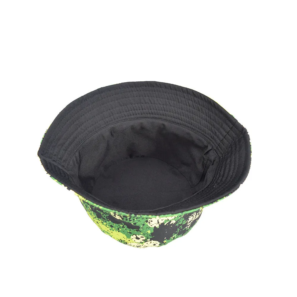 Unisex Reservible Graffiti Print Boonie Bucket Hat Cap Brim Outdoor Sun Safari Camping Fishing