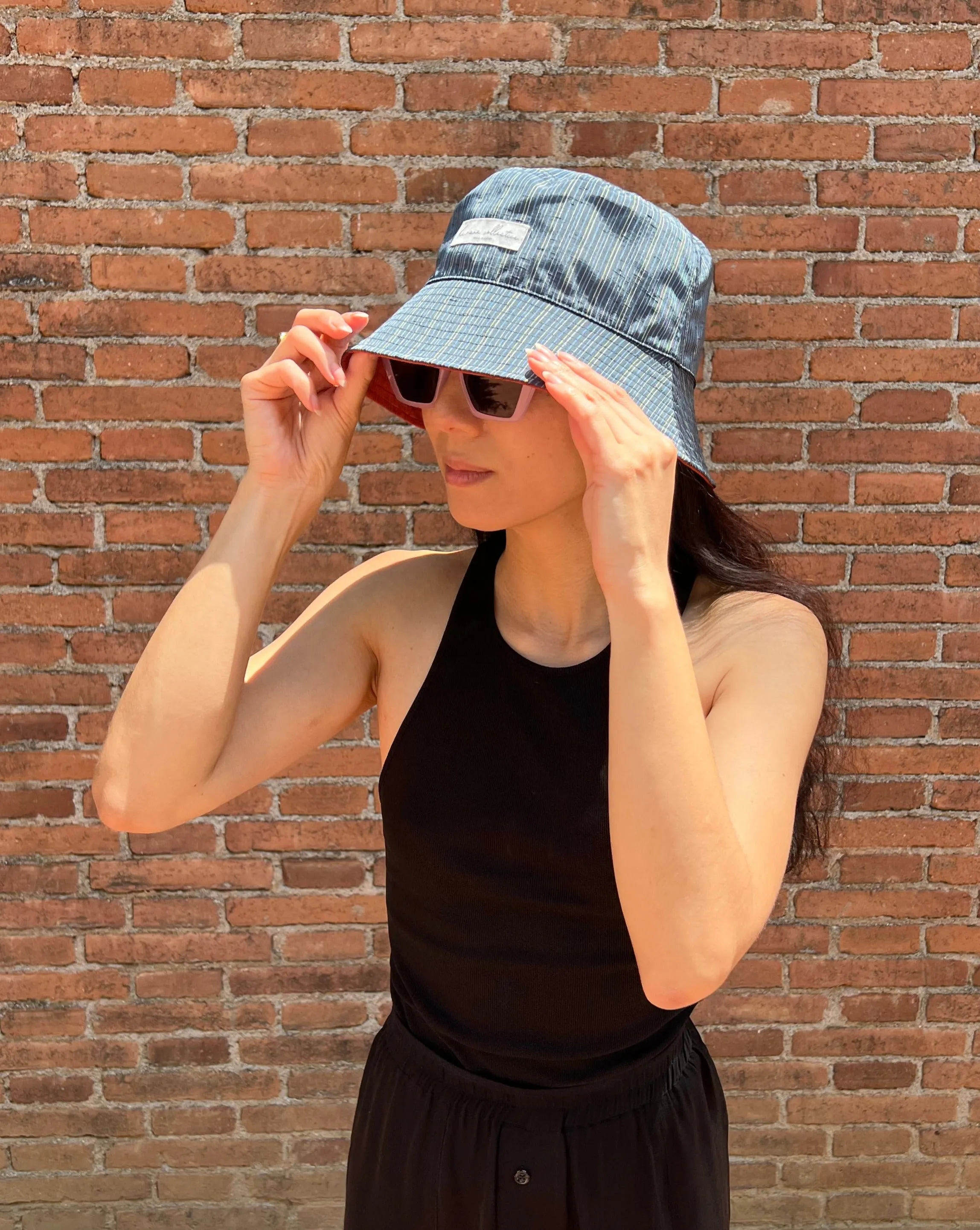 UPCYCLED KIMONO BUCKET HAT・STRIPE AKA ストライプ 赤