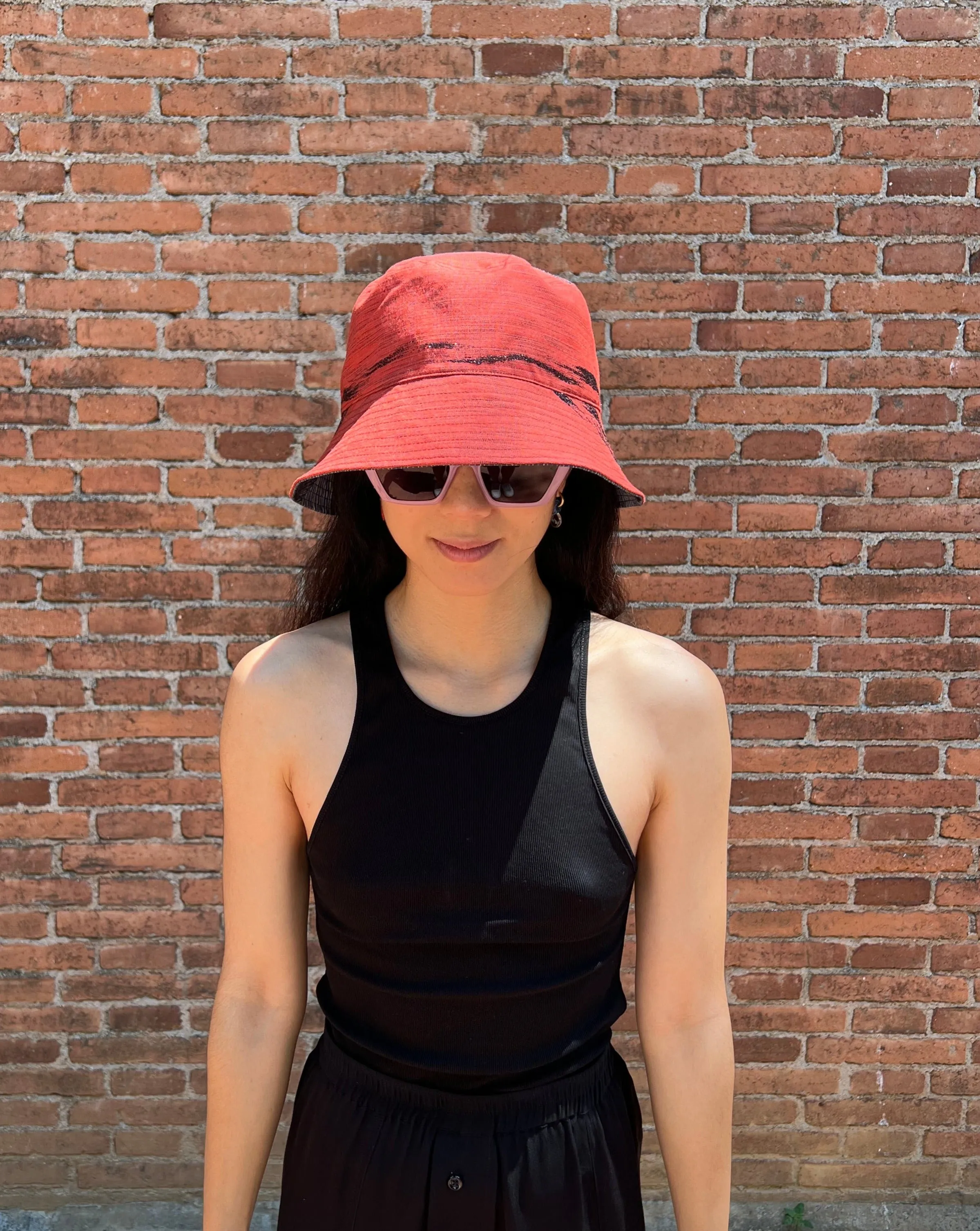 UPCYCLED KIMONO BUCKET HAT・STRIPE AKA ストライプ 赤