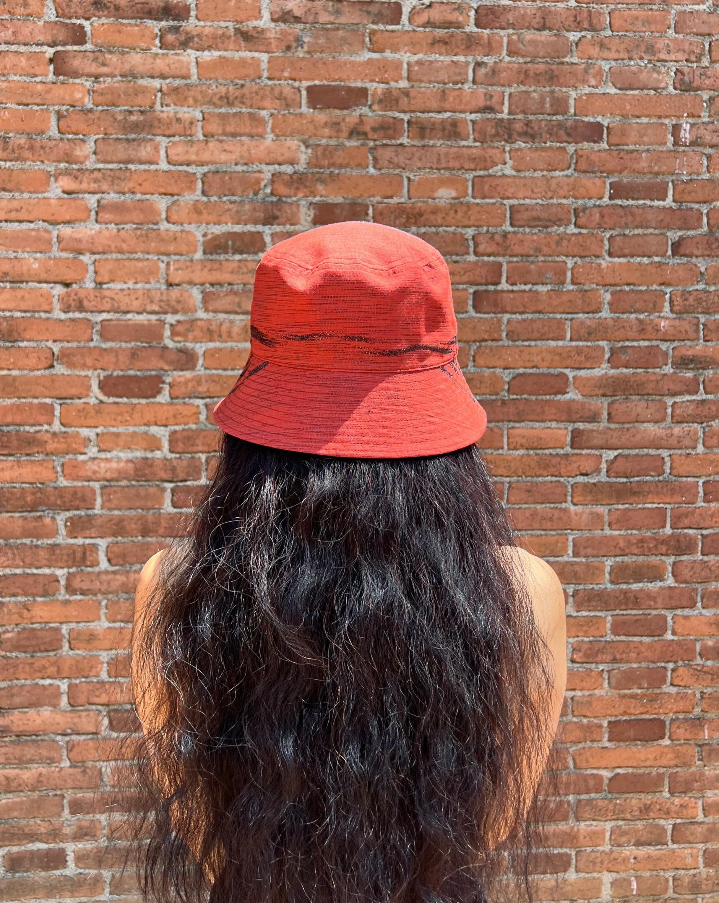 UPCYCLED KIMONO BUCKET HAT・STRIPE AKA ストライプ 赤