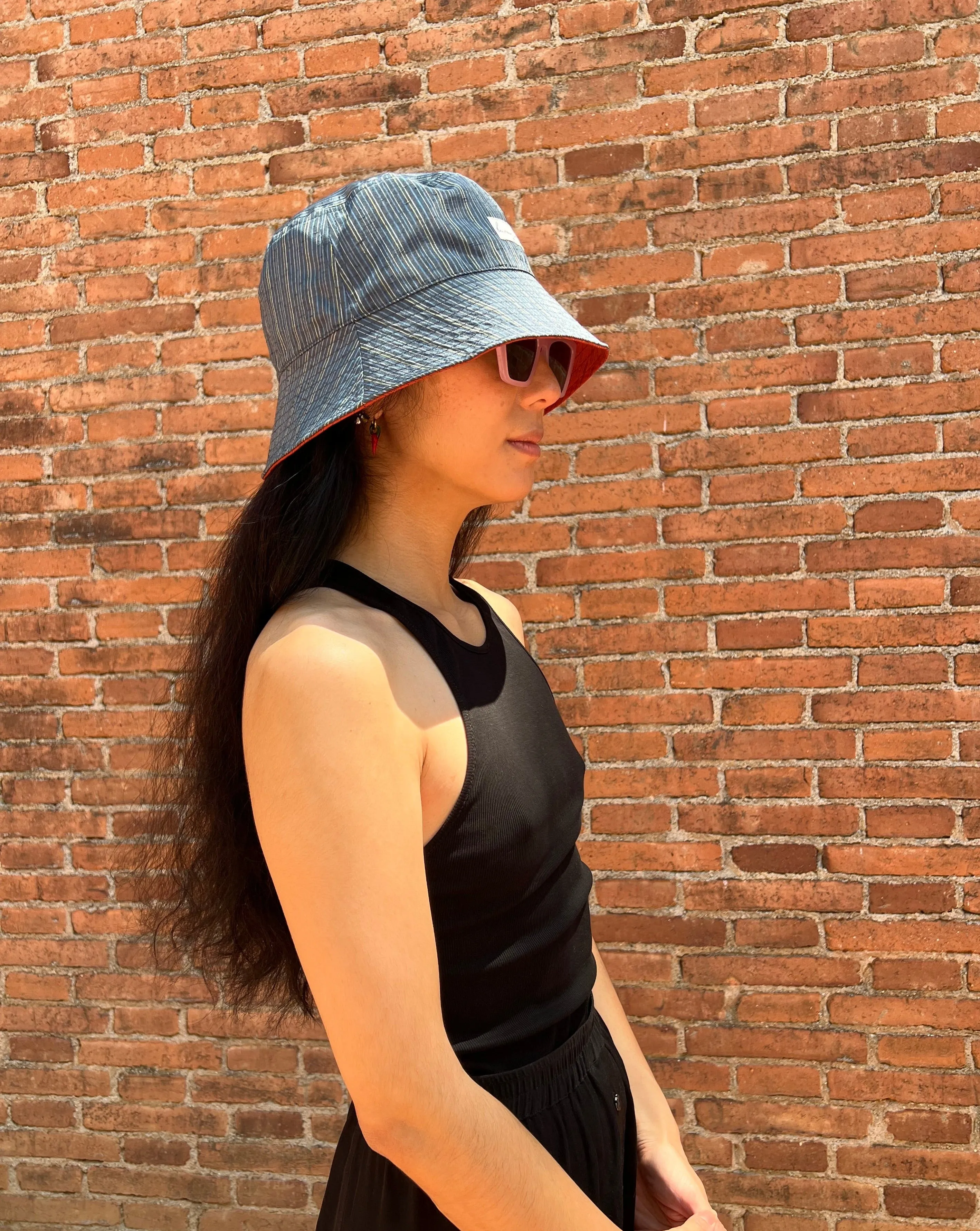 UPCYCLED KIMONO BUCKET HAT・STRIPE AKA ストライプ 赤