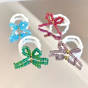 US Handmade Custom Ribbon Knot Seed Bead Ring Glass Bead Luster Stackable Gifts