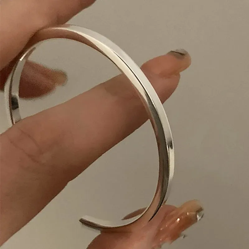VAIGE Elegant Silver Smooth Cuff Bracelet