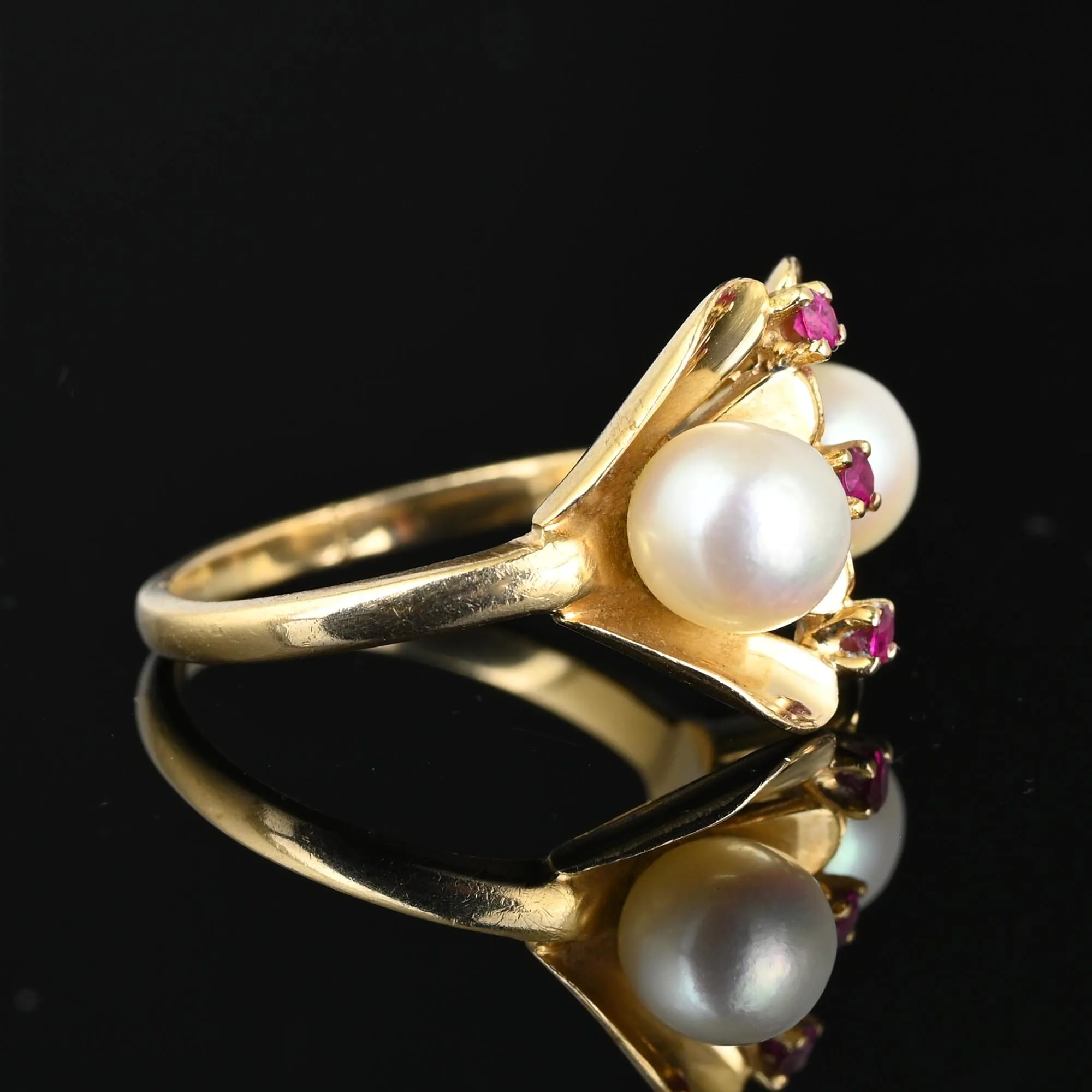 Vintage Cultured Pearl Ruby Ring in 14K Gold