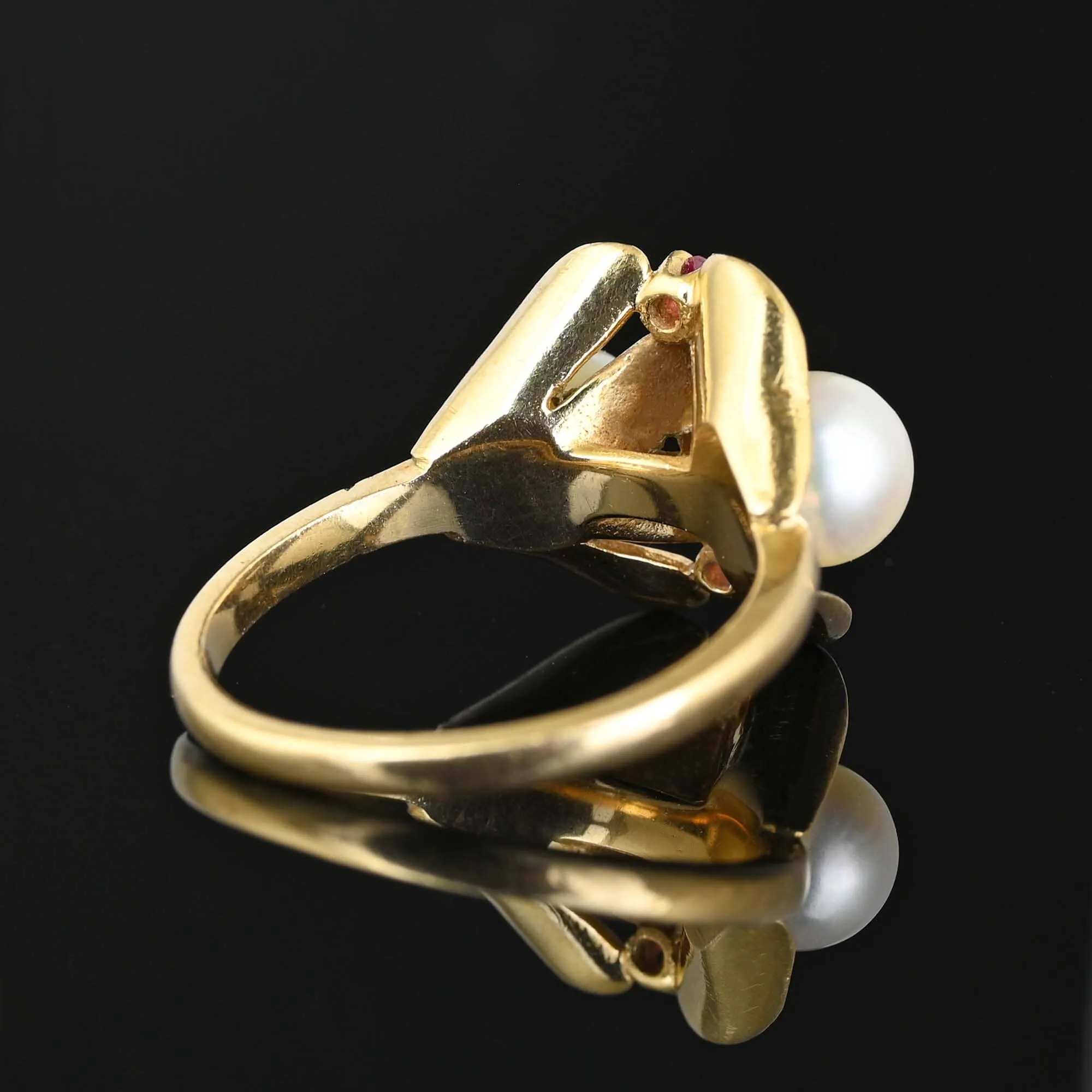 Vintage Cultured Pearl Ruby Ring in 14K Gold