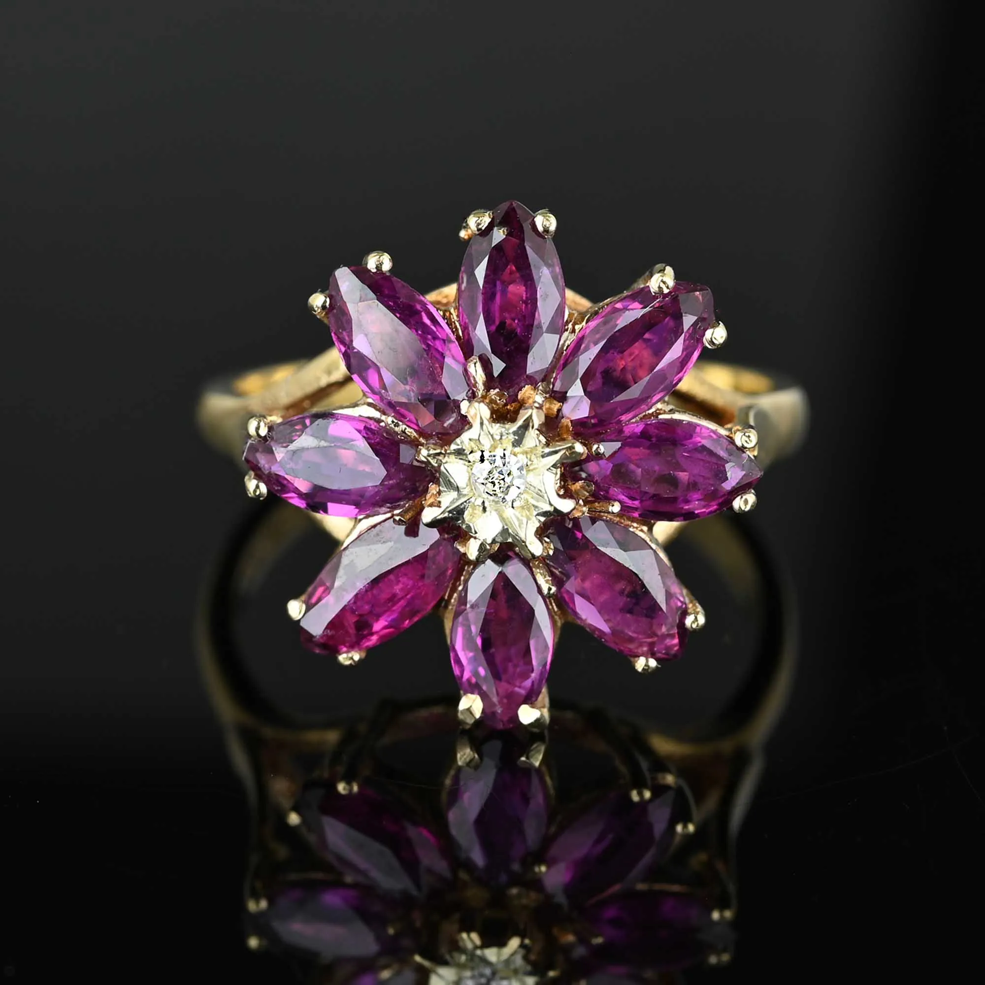 Vintage Diamond Pink Tourmaline Flower Cluster Ring