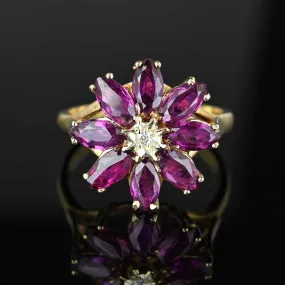Vintage Diamond Pink Tourmaline Flower Cluster Ring