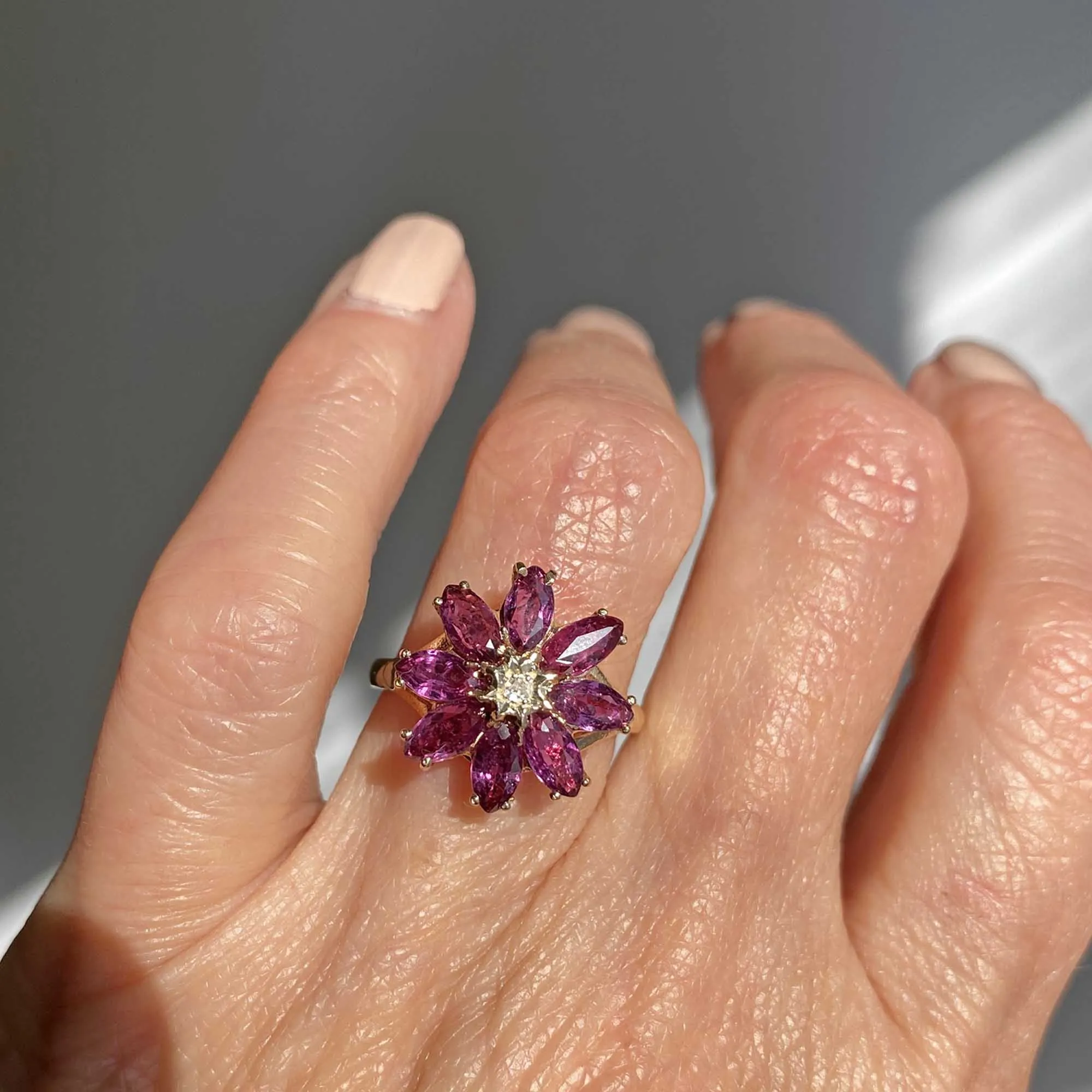 Vintage Diamond Pink Tourmaline Flower Cluster Ring