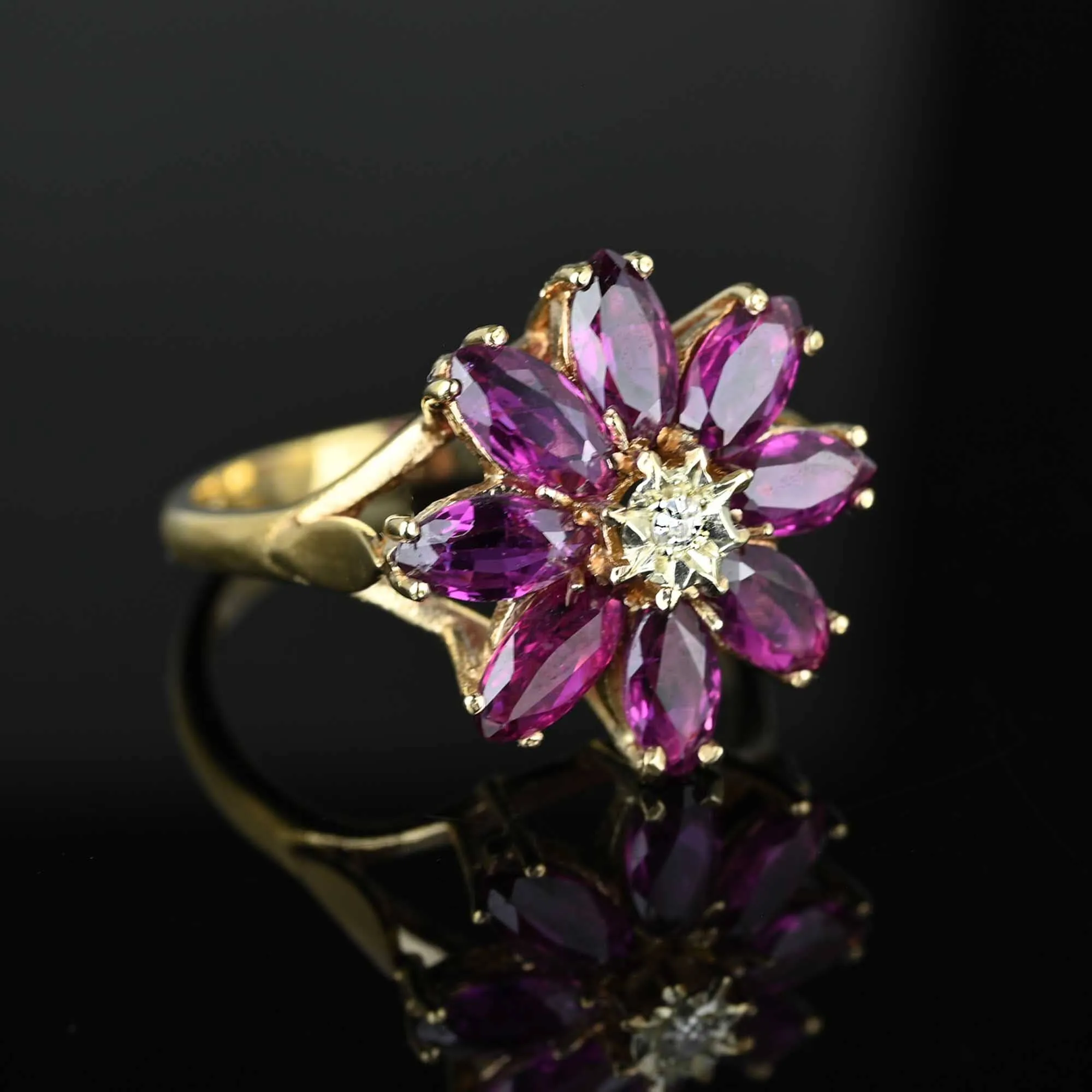 Vintage Diamond Pink Tourmaline Flower Cluster Ring