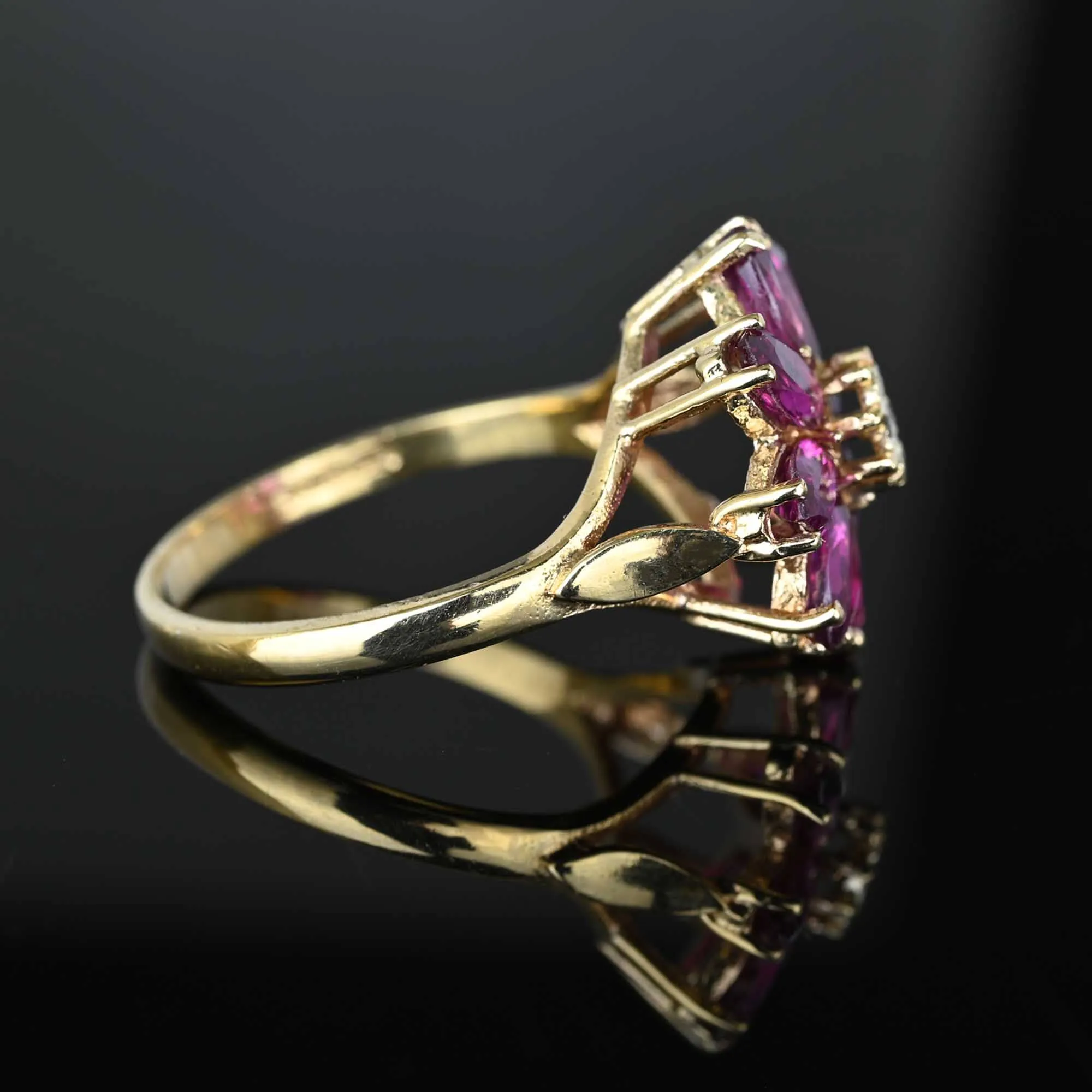 Vintage Diamond Pink Tourmaline Flower Cluster Ring