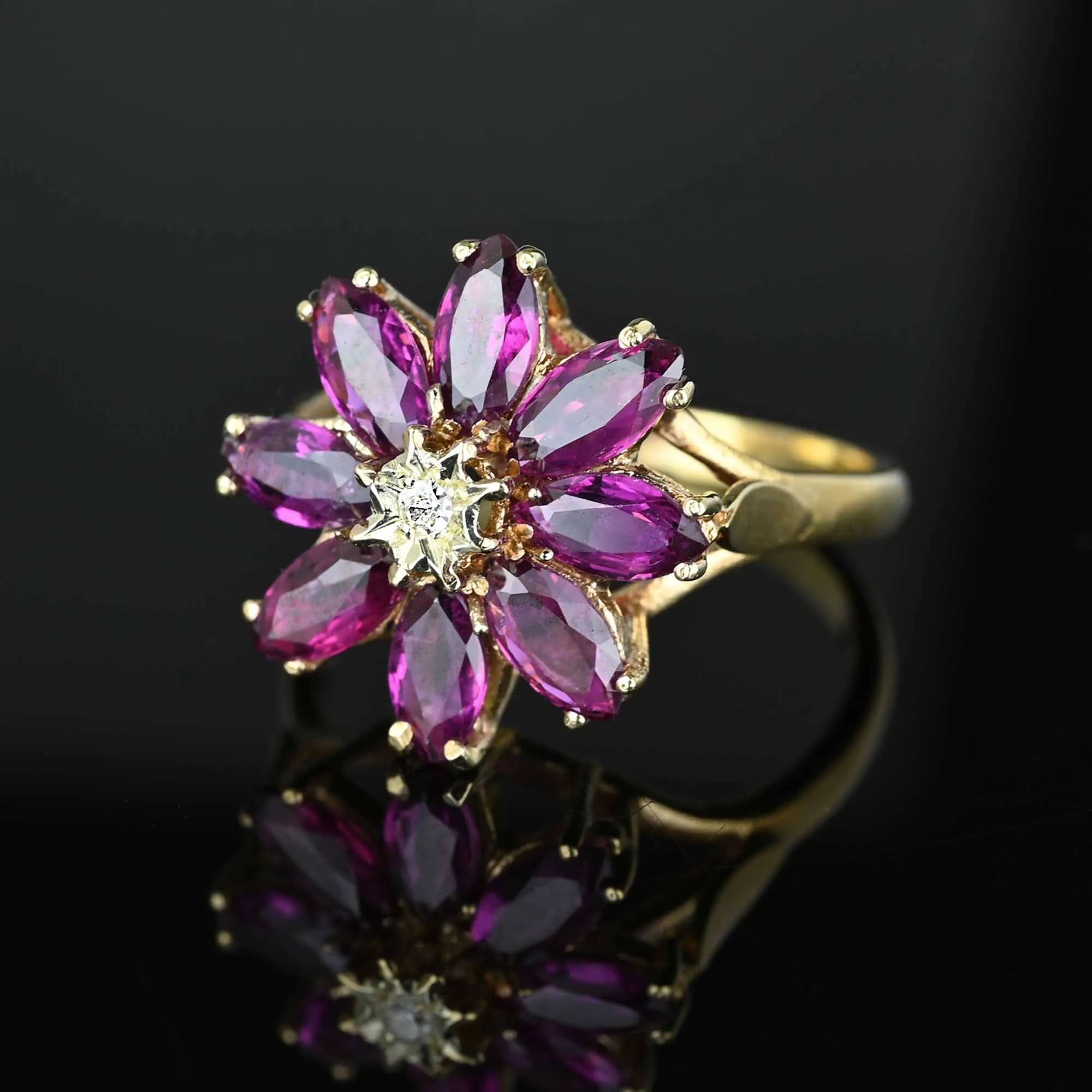 Vintage Diamond Pink Tourmaline Flower Cluster Ring