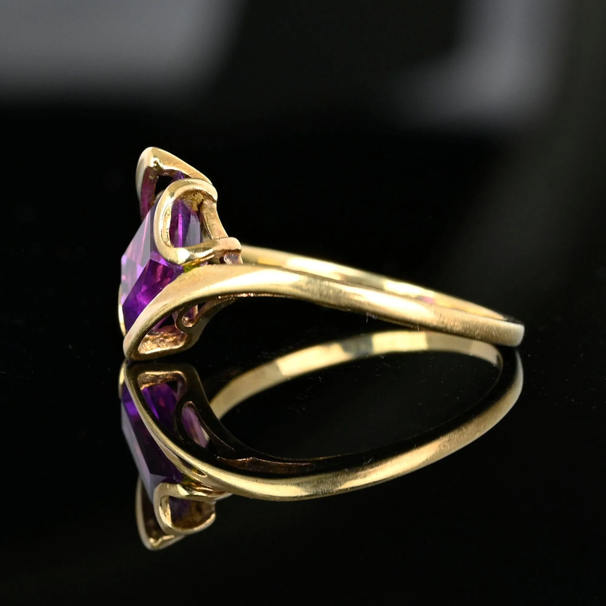 Vintage Gold Bypass Emerald Cut Purple Sapphire Ring
