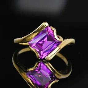 Vintage Gold Bypass Emerald Cut Purple Sapphire Ring