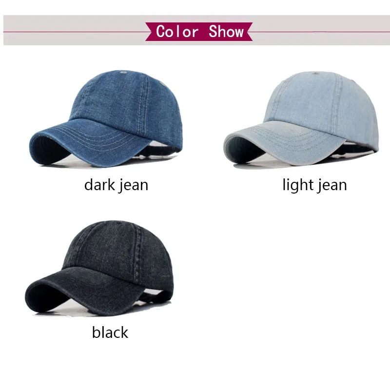 Washed Denim Jeans Men Baseball Cap Women Snapback Hats Caps For Men Falt Bone Gorras Casquette Solid Male Dad Baseball Hat Cap
