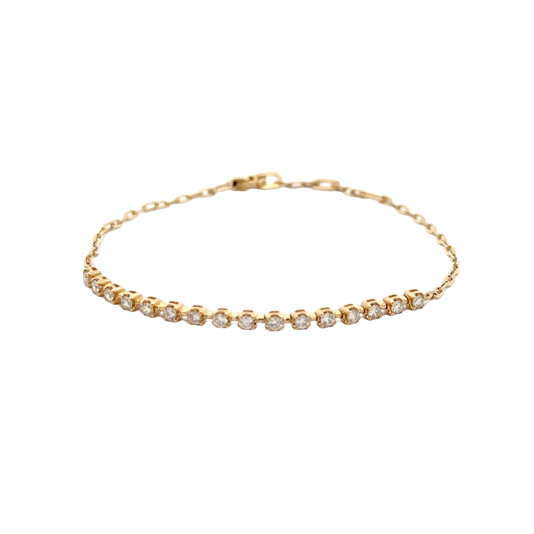 WD1706 14kt Gold Paper Link Chain with 4 prong set diamonds Bracelet