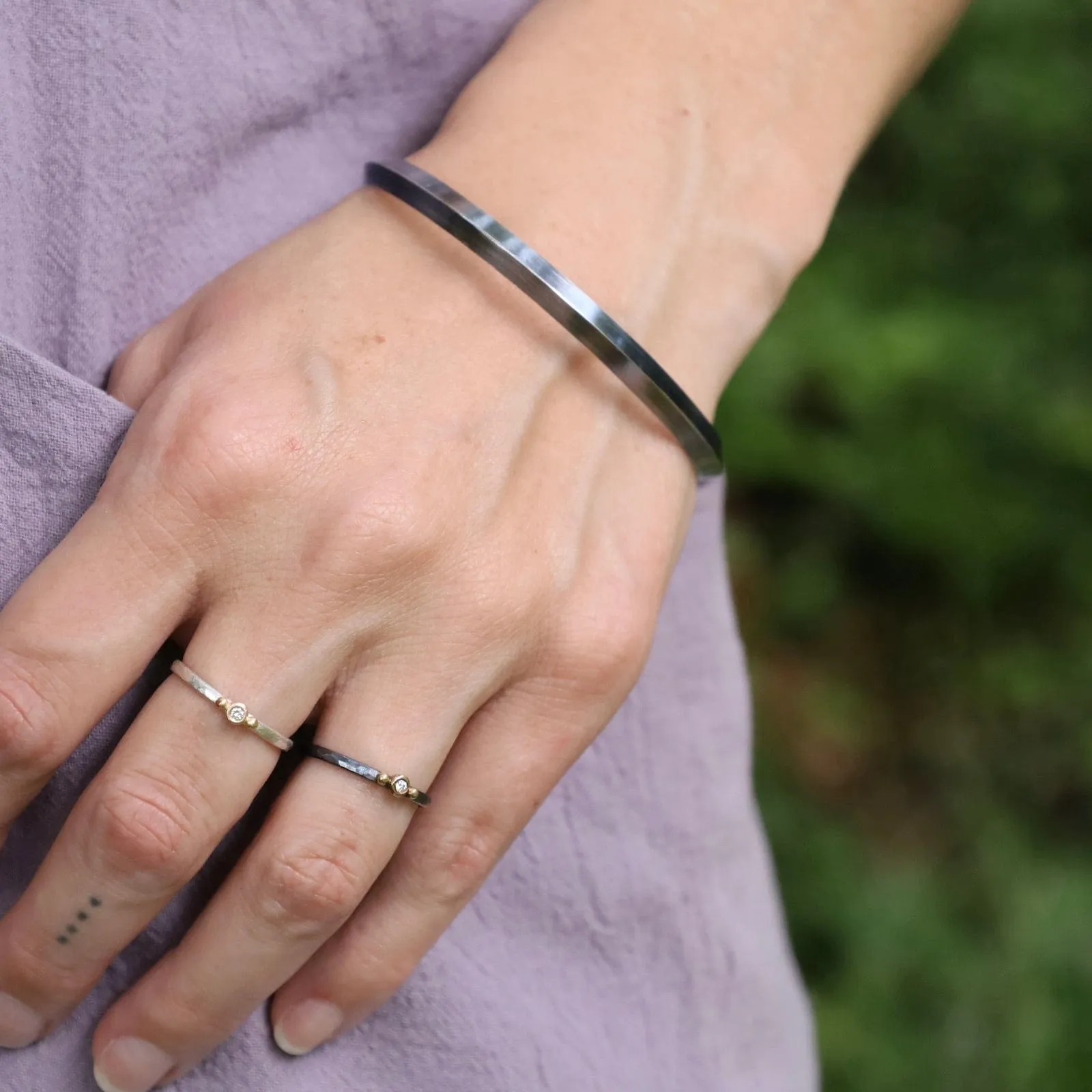 Wide Triangle Bangle in Oxidized Silver
